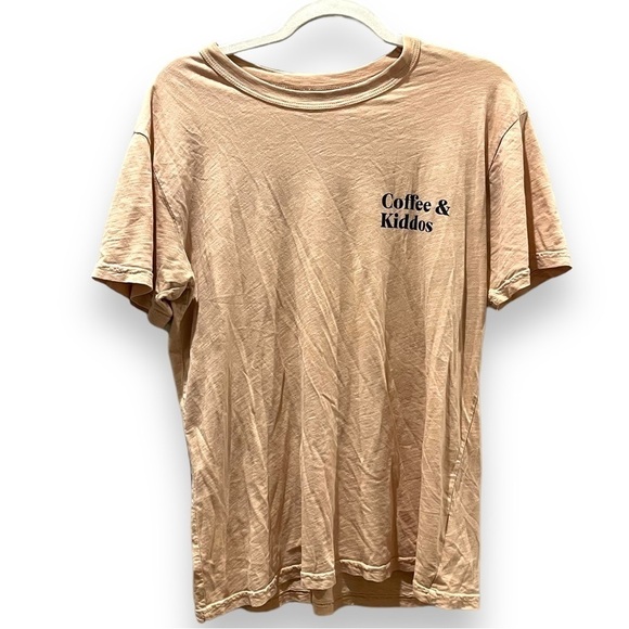 COFFEE & KIDDOS ☕️ Tan Slub Knit Oversized Tee Shirt | Size XS - Picture 1 of 6